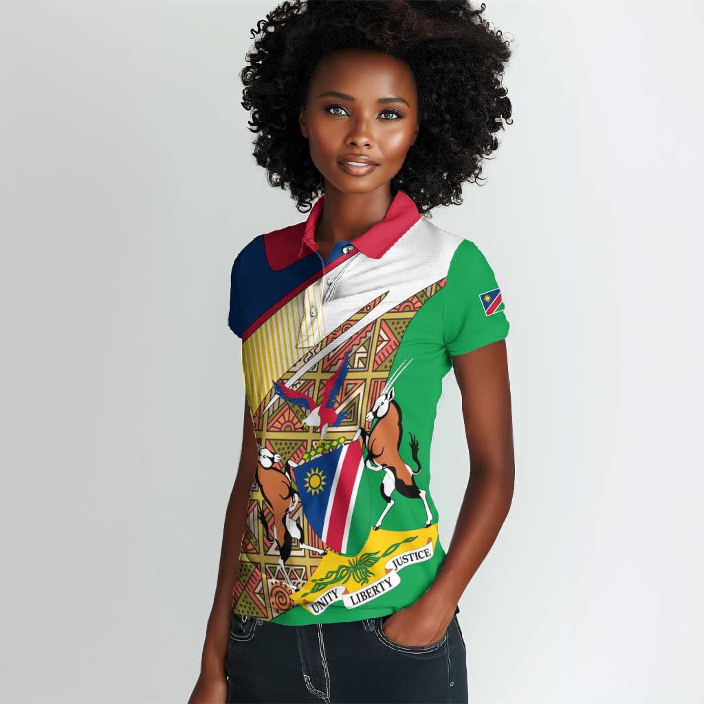 Afro Namibia Map Women Polo Shirt National Emblem and Cultural Motif Design
