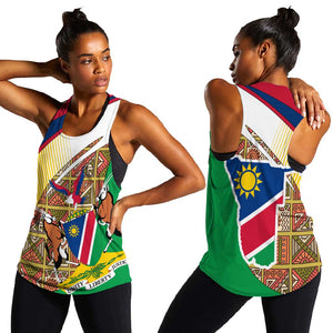 Afro Namibia Map Women Racerback Tank National Emblem and Cultural Motif Design