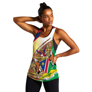Afro Namibia Map Women Racerback Tank National Emblem and Cultural Motif Design