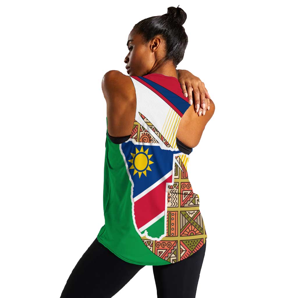 Afro Namibia Map Women Racerback Tank National Emblem and Cultural Motif Design