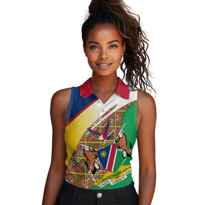 Afro Namibia Map Women Sleeveless Polo Shirt National Emblem and Cultural Motif Design