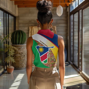 Afro Namibia Map Women Sleeveless Polo Shirt National Emblem and Cultural Motif Design