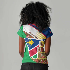 Afro Namibia Map Women V-Neck T-Shirt National Emblem and Cultural Motif Design