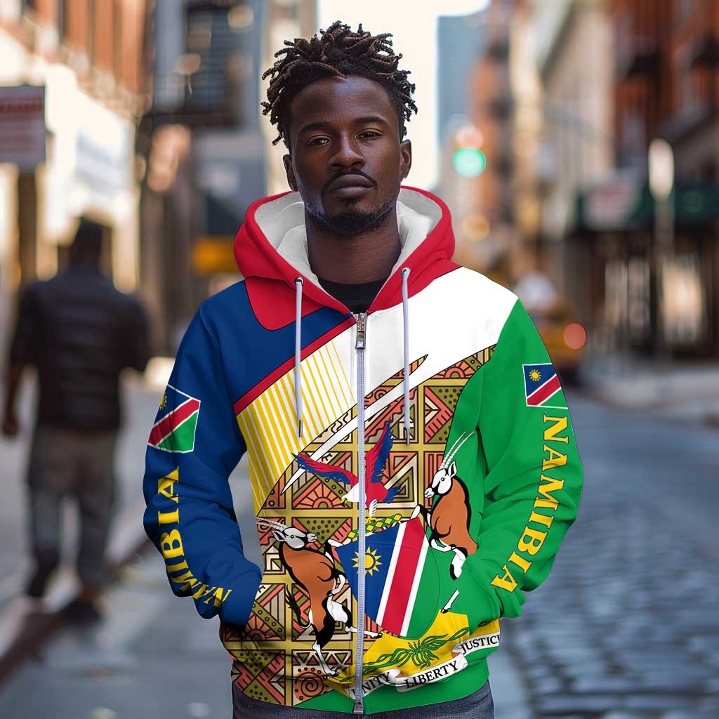 Afro Namibia Map Zip Hoodie National Emblem and Cultural Motif Design