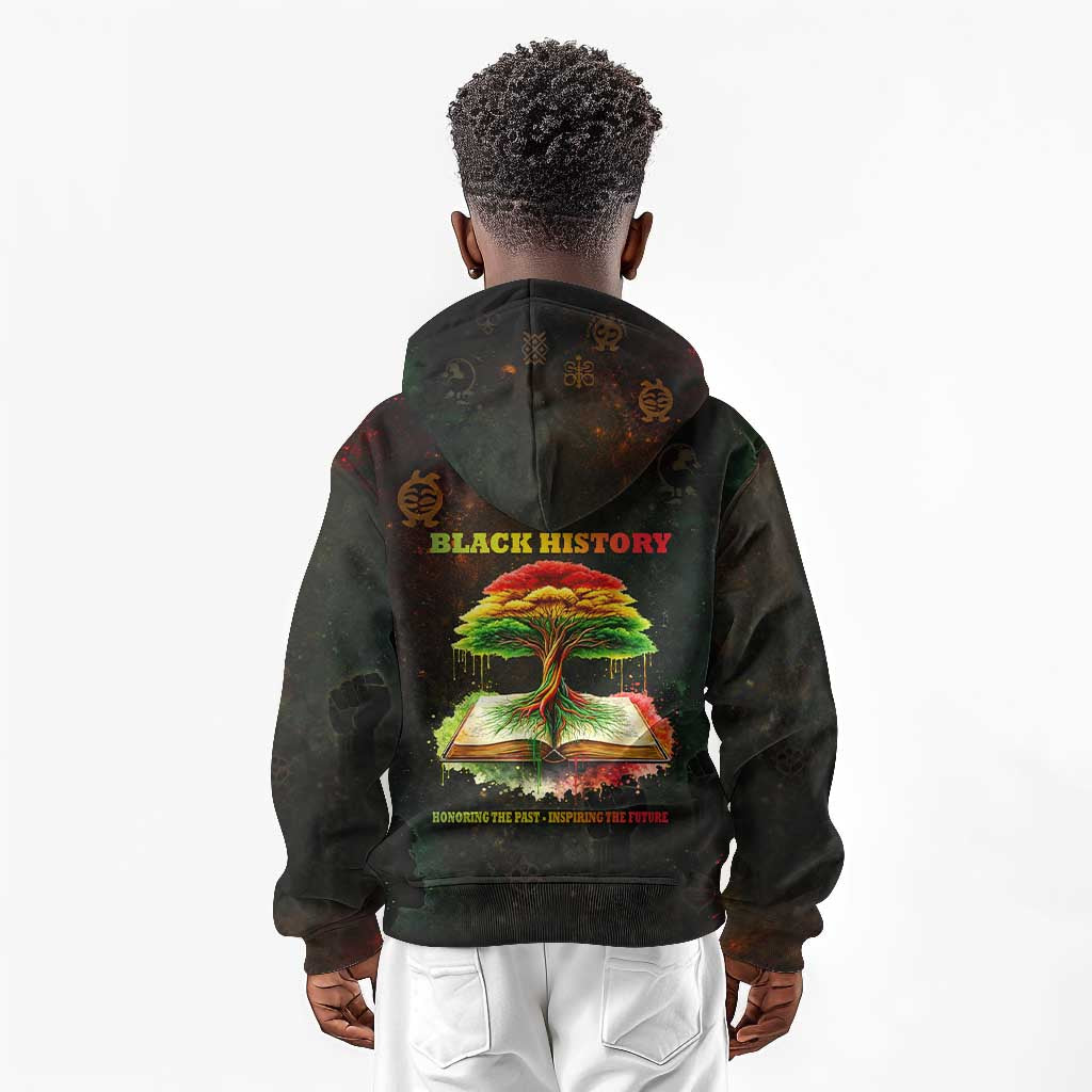 Black History Tree of Knowledge Kid Hoodie Pan-African Afrocentric Drip Art Illustration