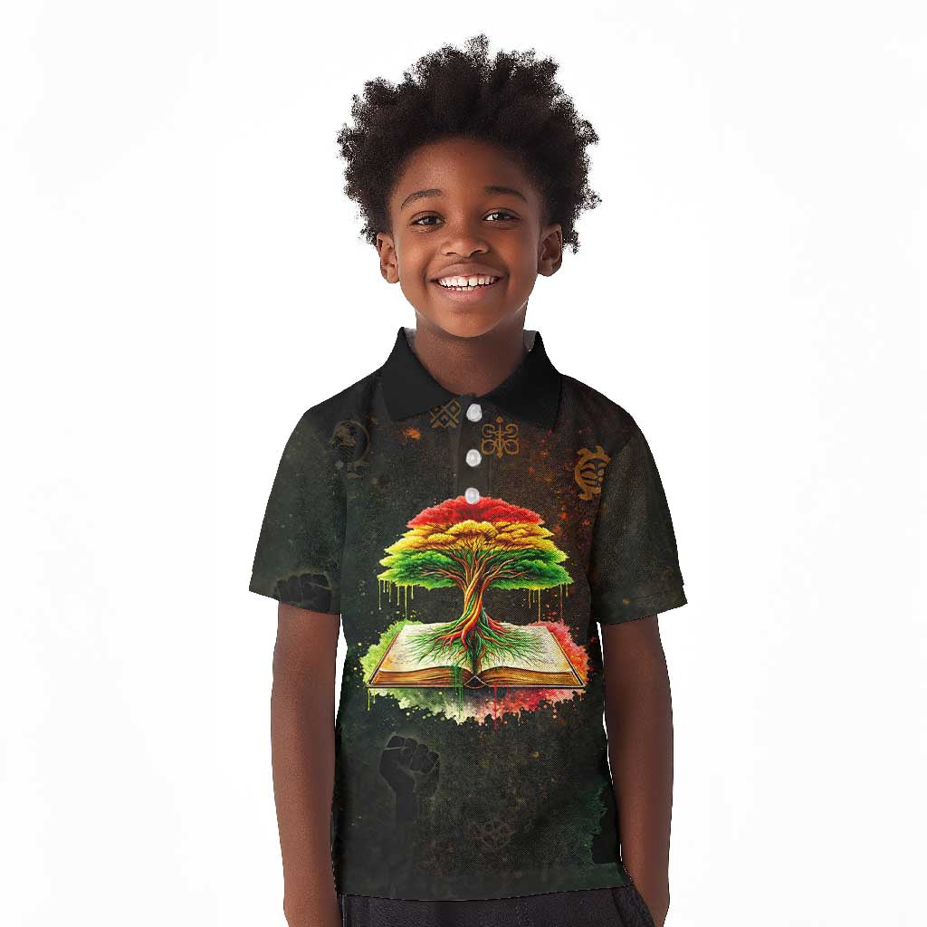 Black History Tree of Knowledge Kid Polo Shirt Pan-African Afrocentric Drip Art Illustration