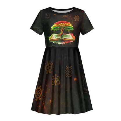 Black History Tree of Knowledge Kid Short Sleeve Dress Pan-African Afrocentric Drip Art Illustration