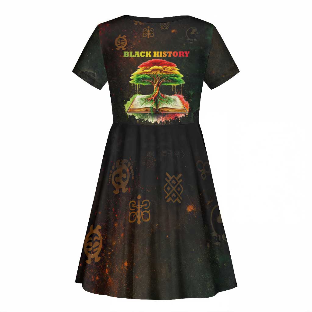 Black History Tree of Knowledge Kid Short Sleeve Dress Pan-African Afrocentric Drip Art Illustration