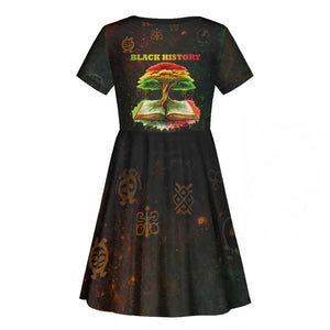 Black History Tree of Knowledge Kid Short Sleeve Dress Pan-African Afrocentric Drip Art Illustration