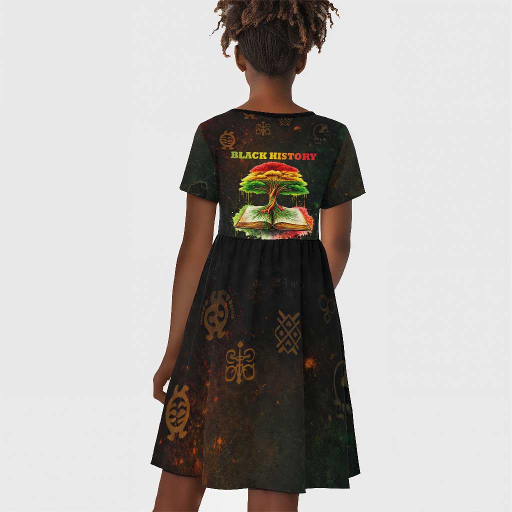 Black History Tree of Knowledge Kid Short Sleeve Dress Pan-African Afrocentric Drip Art Illustration
