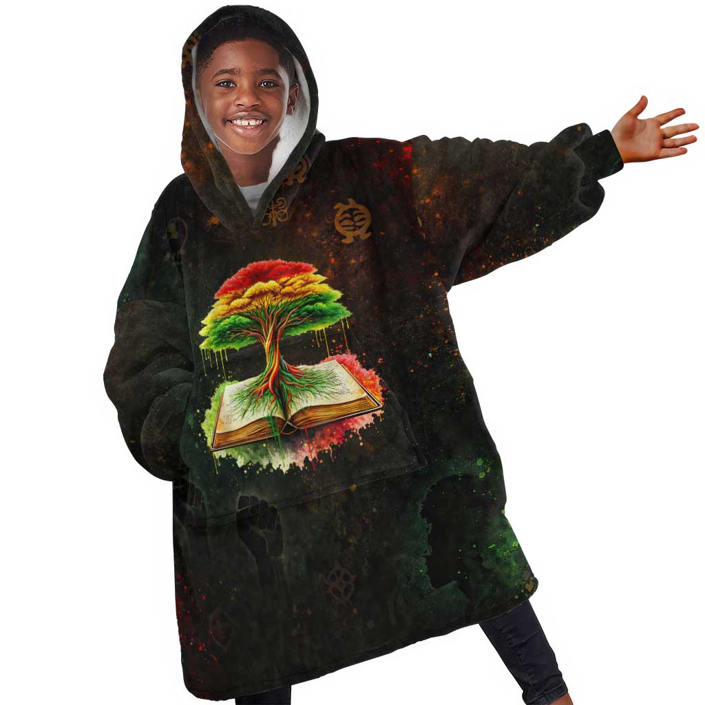 Black History Tree of Knowledge Kid Wearable Blanket Hoodie Pan-African Afrocentric Drip Art Illustration