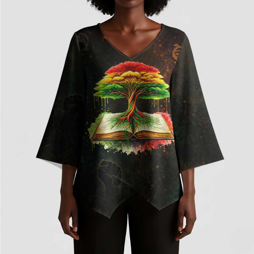 Black History Tree of Knowledge Kimono Sleeve Blouse Pan-African Afrocentric Drip Art Illustration