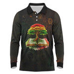 Black History Tree of Knowledge Long Sleeve Polo Shirt Pan-African Afrocentric Drip Art Illustration
