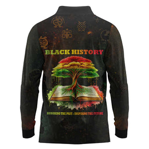 Black History Tree of Knowledge Long Sleeve Polo Shirt Pan-African Afrocentric Drip Art Illustration