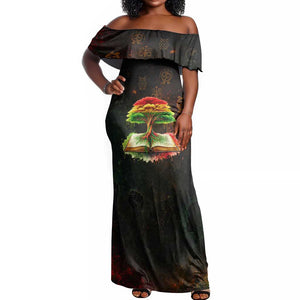 Black History Tree of Knowledge Off Shoulder Maxi Dress Pan-African Afrocentric Drip Art Illustration