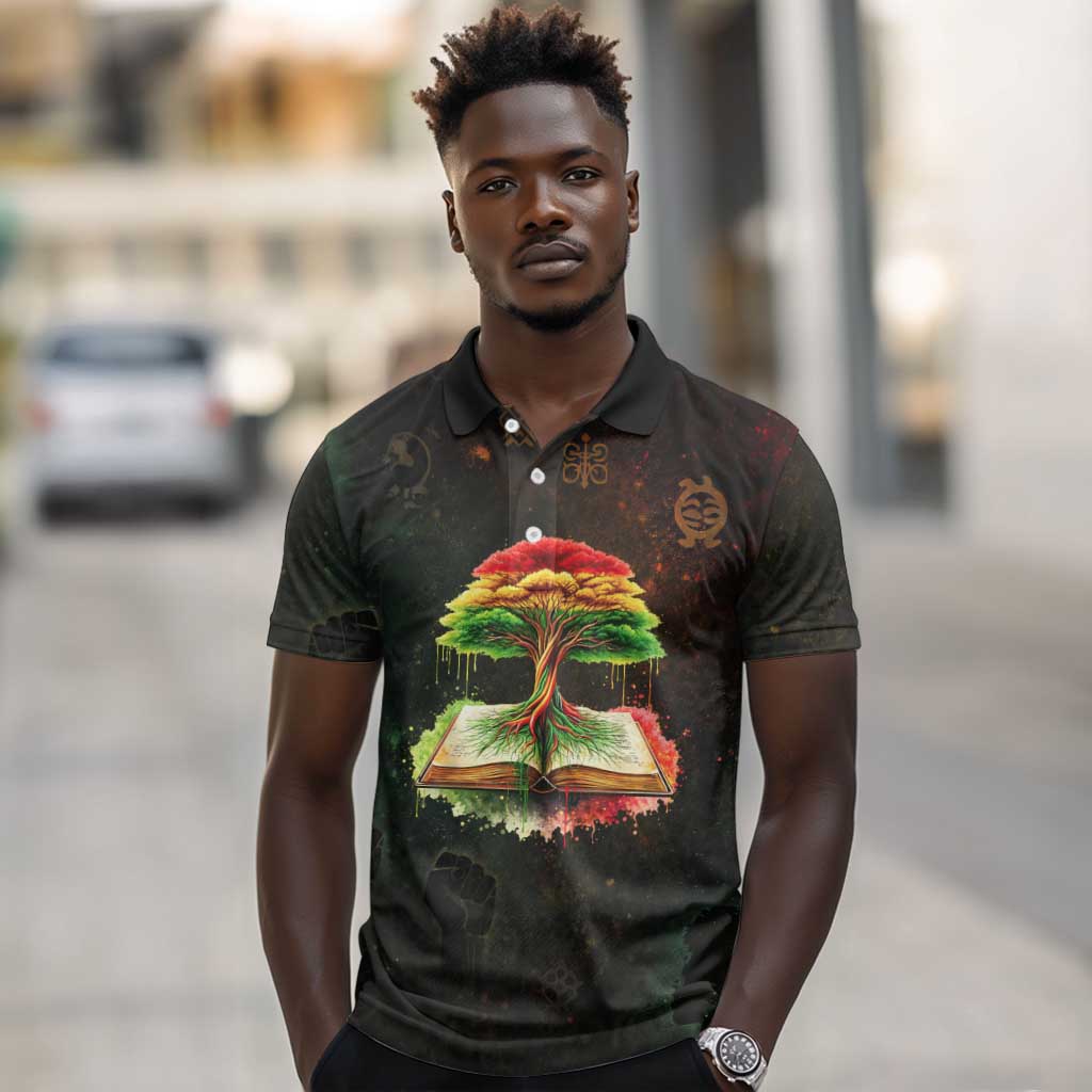 Black History Tree of Knowledge Polo Shirt Pan-African Afrocentric Drip Art Illustration