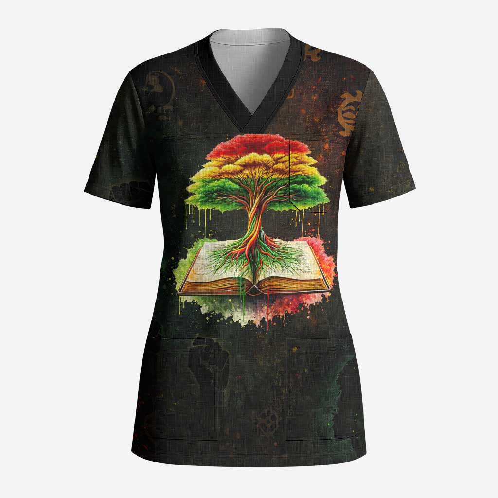 Black History Tree of Knowledge Scrub Top Pan-African Afrocentric Drip Art Illustration