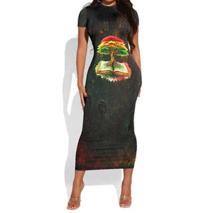 Black History Tree of Knowledge Short Sleeve Bodycon Dress Pan-African Afrocentric Drip Art Illustration