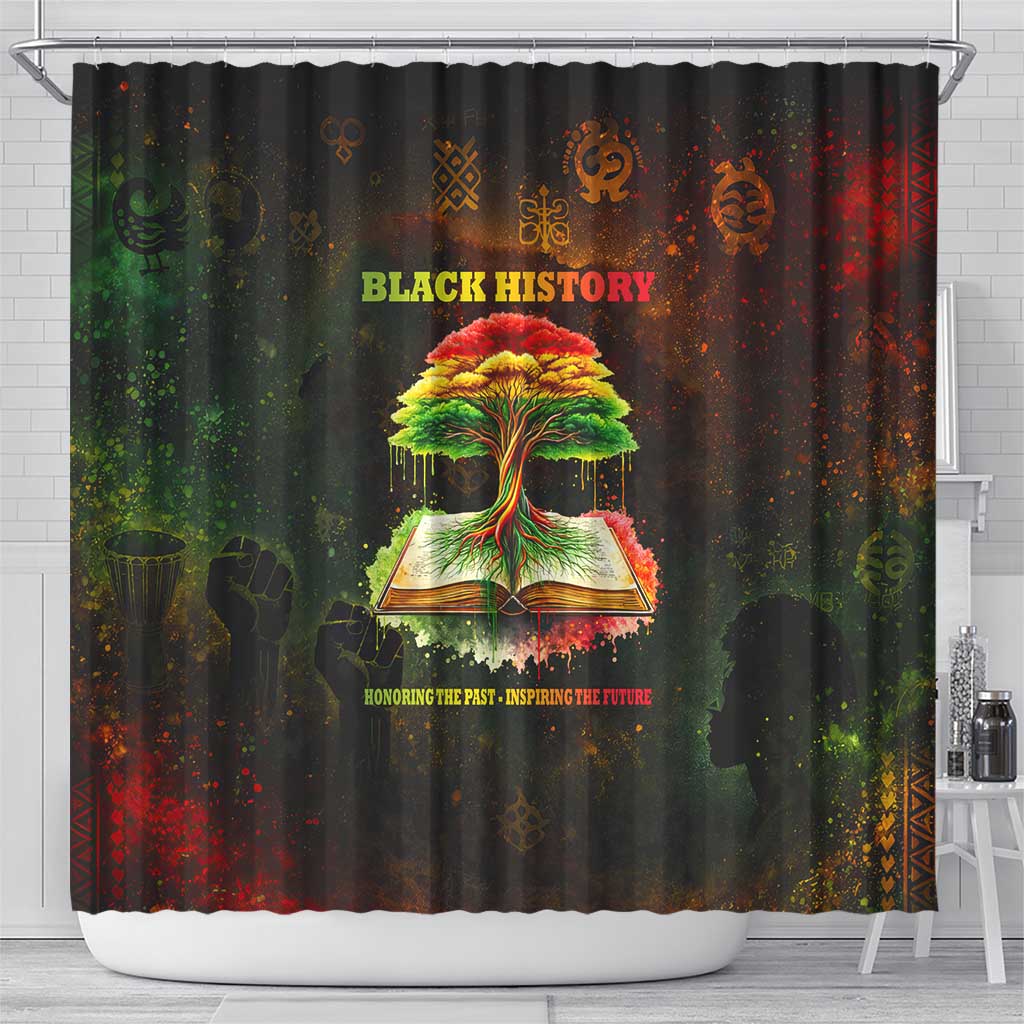 Black History Tree of Knowledge Shower Curtain Pan-African Afrocentric Drip Art Illustration