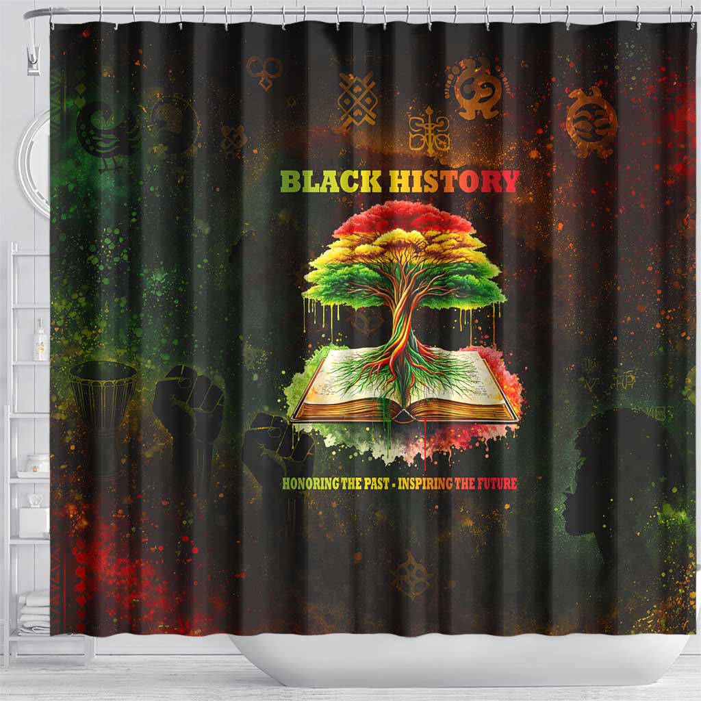 Black History Tree of Knowledge Shower Curtain Pan-African Afrocentric Drip Art Illustration