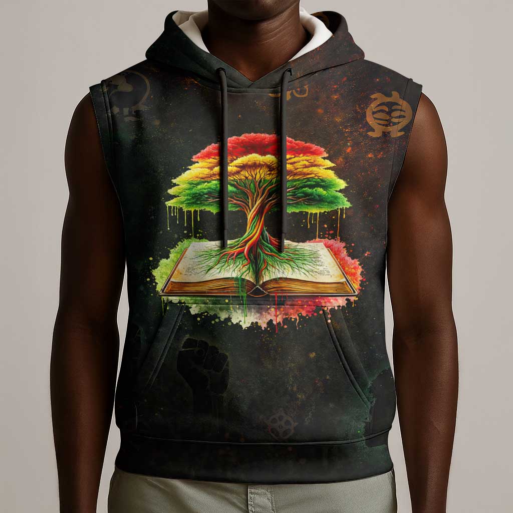Black History Tree of Knowledge Sleeveless Hoodie Pan-African Afrocentric Drip Art Illustration