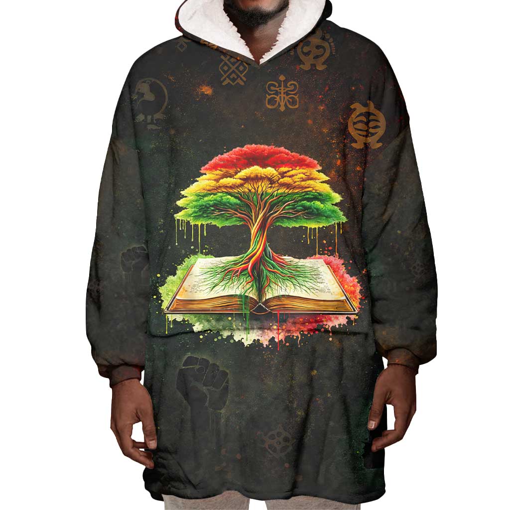 Black History Tree of Knowledge Wearable Blanket Hoodie Pan-African Afrocentric Drip Art Illustration