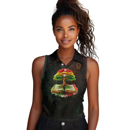 Black History Tree of Knowledge Women Sleeveless Polo Shirt Pan-African Afrocentric Drip Art Illustration