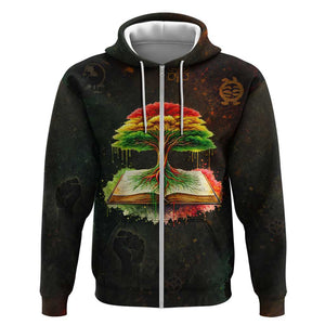 Black History Tree of Knowledge Zip Hoodie Pan-African Afrocentric Drip Art Illustration