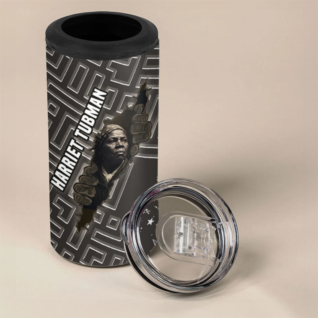 Harriet Tubman Underground Railroad 4 in 1 Can Cooler Tumbler Fearless In The Dark - Civil Rights Hero Vintage Art