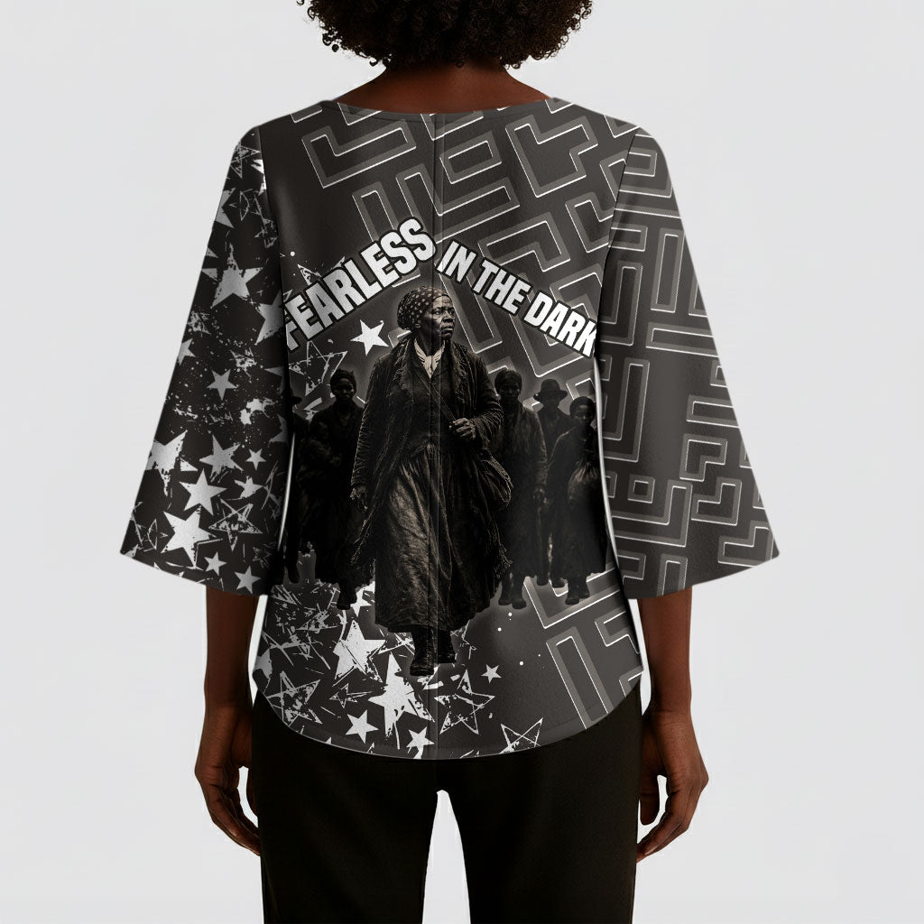 Harriet Tubman Underground Railroad Kimono Sleeve Blouse Fearless In The Dark - Civil Rights Hero Vintage Art