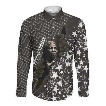 Harriet Tubman Underground Railroad Long Sleeve Button Shirt Fearless In The Dark - Civil Rights Hero Vintage Art