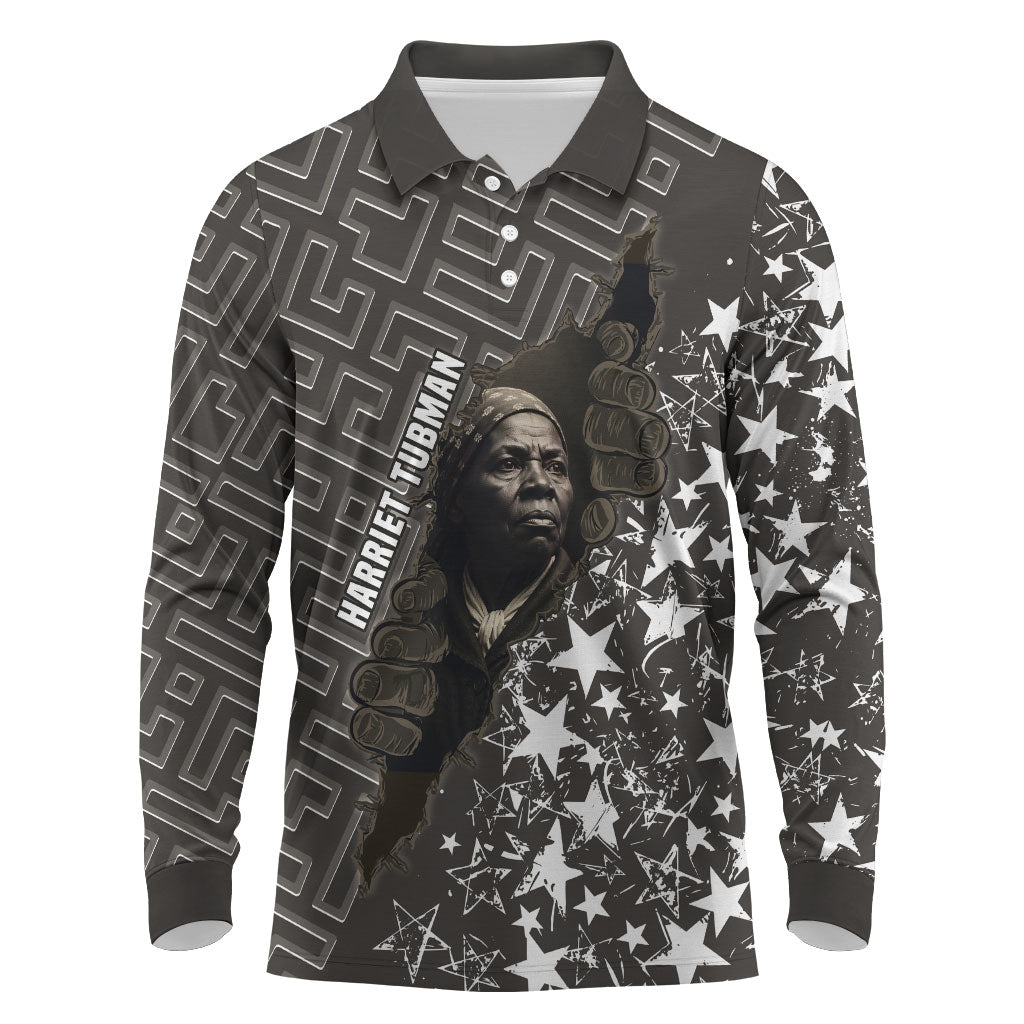 Harriet Tubman Underground Railroad Long Sleeve Polo Shirt Fearless In The Dark - Civil Rights Hero Vintage Art