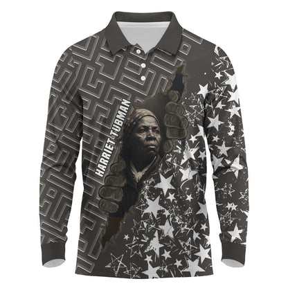 Harriet Tubman Underground Railroad Long Sleeve Polo Shirt Fearless In The Dark - Civil Rights Hero Vintage Art