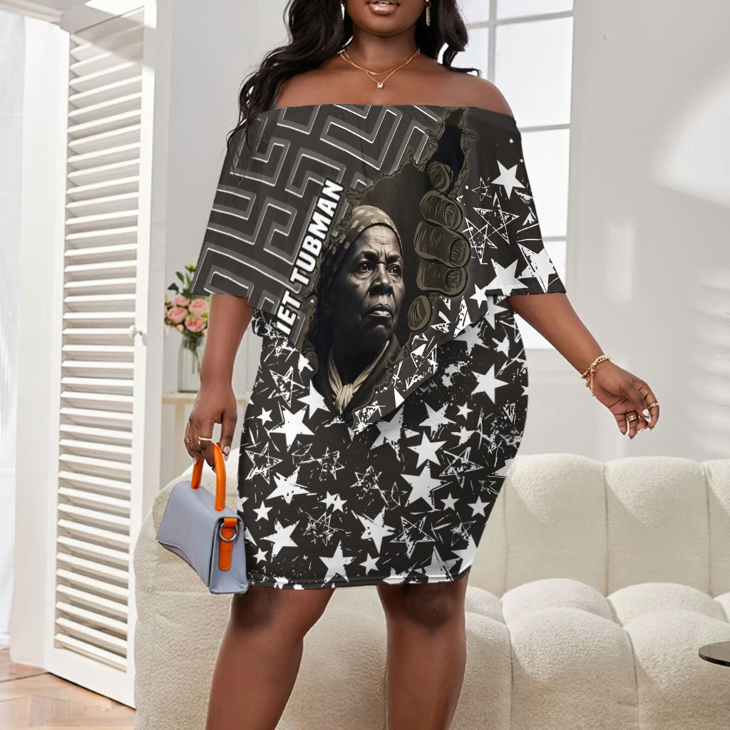 Harriet Tubman Underground Railroad Off Shoulder Short Dress Fearless In The Dark - Civil Rights Hero Vintage Art
