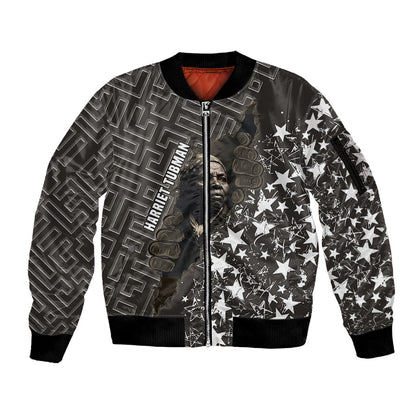 Harriet Tubman Underground Railroad Sleeve Zip Bomber Jacket Fearless In The Dark - Civil Rights Hero Vintage Art