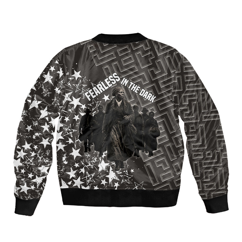 Harriet Tubman Underground Railroad Sleeve Zip Bomber Jacket Fearless In The Dark - Civil Rights Hero Vintage Art