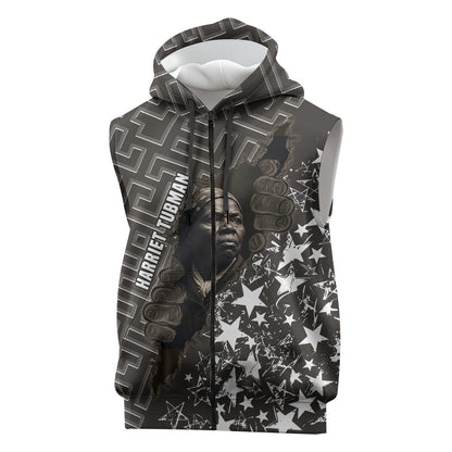 Harriet Tubman Underground Railroad Sleeveless Zip Hoodie Fearless In The Dark - Civil Rights Hero Vintage Art