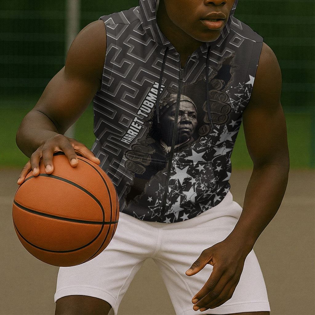 Harriet Tubman Underground Railroad Sleeveless Zip Hoodie Fearless In The Dark - Civil Rights Hero Vintage Art