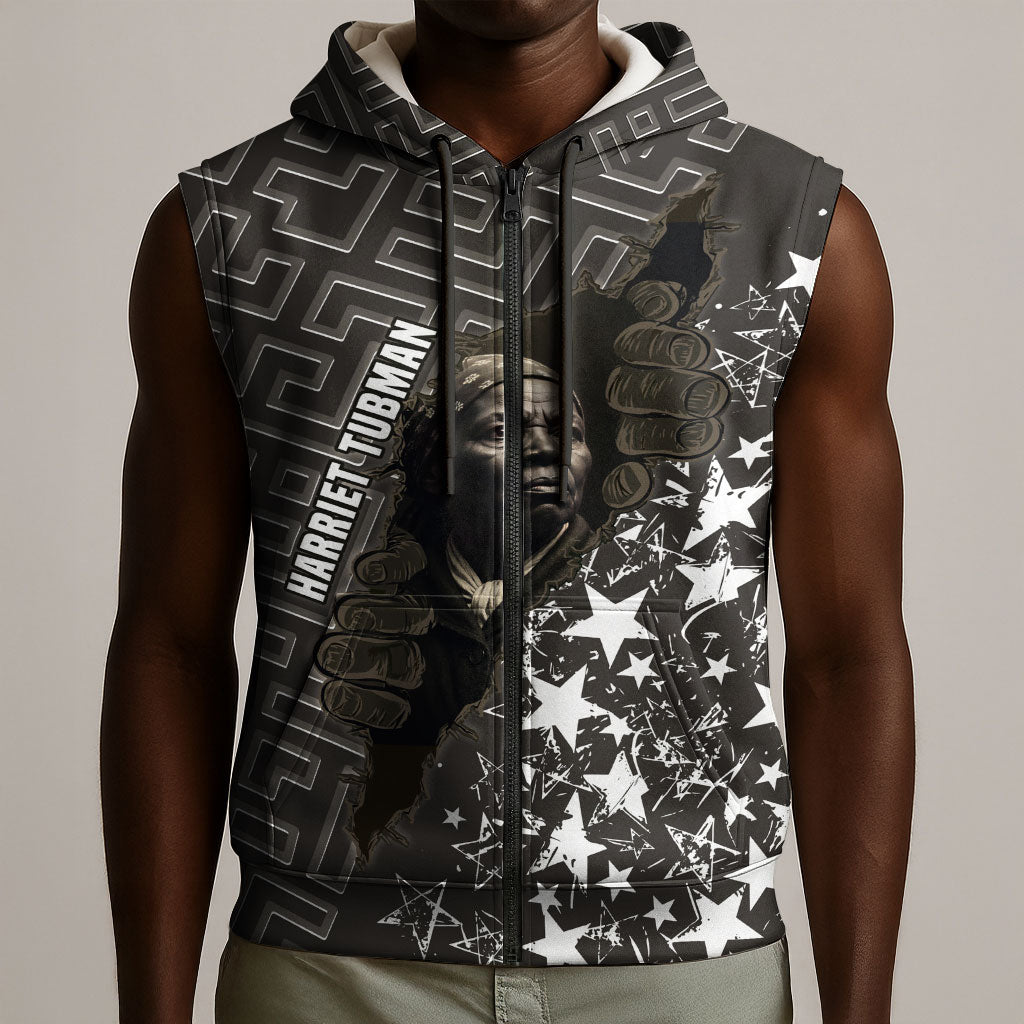 Harriet Tubman Underground Railroad Sleeveless Zip Hoodie Fearless In The Dark - Civil Rights Hero Vintage Art