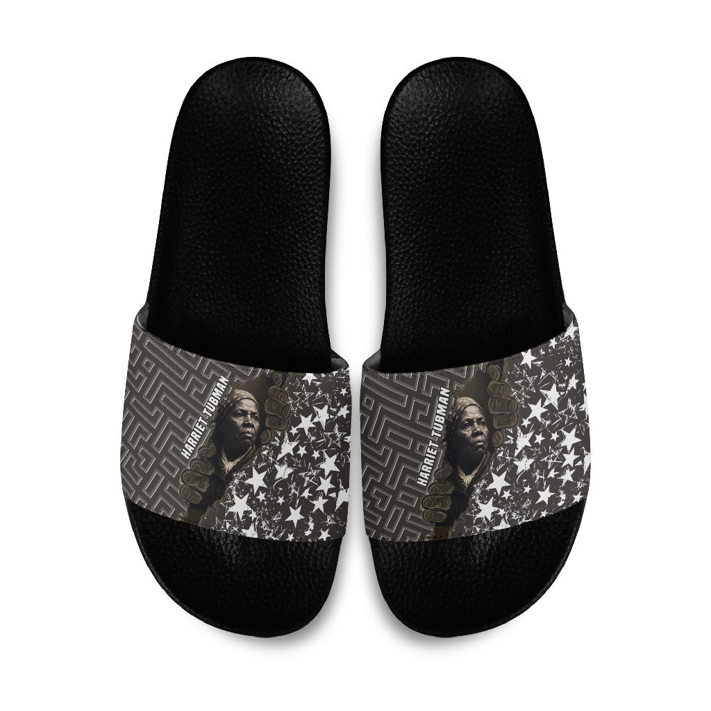 Harriet Tubman Underground Railroad Slide Sandals Fearless In The Dark - Civil Rights Hero Vintage Art