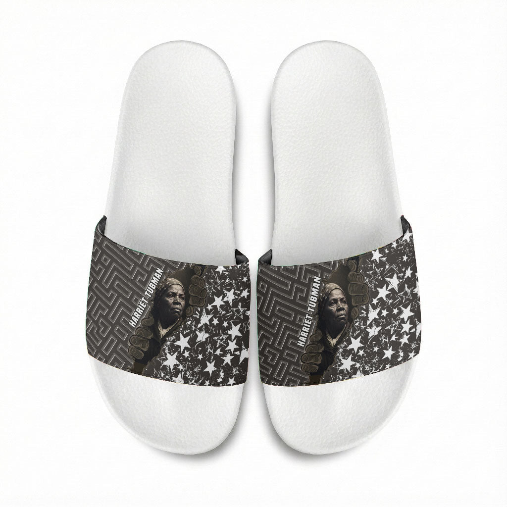 Harriet Tubman Underground Railroad Slide Sandals Fearless In The Dark - Civil Rights Hero Vintage Art