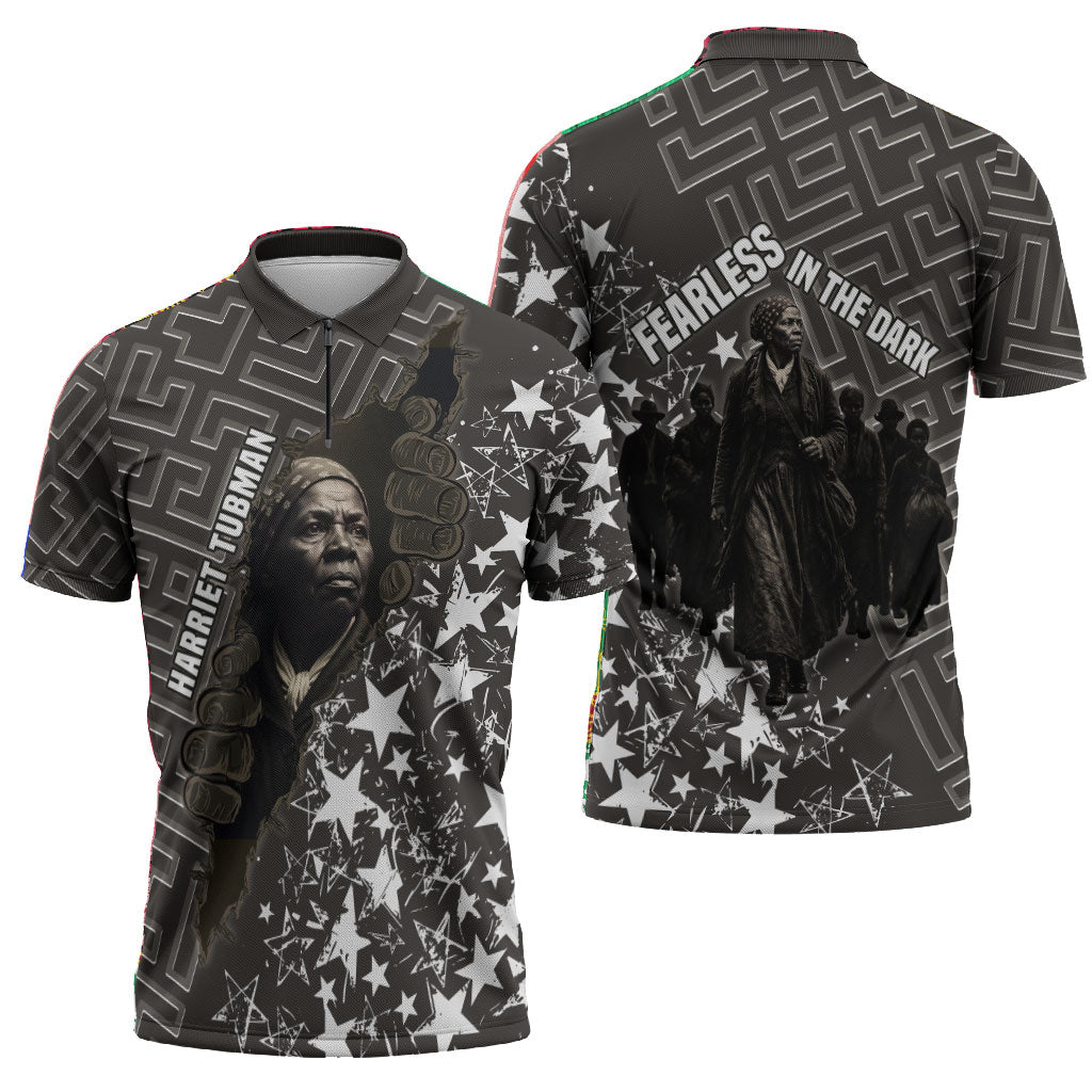 Harriet Tubman Underground Railroad Zipper Polo Shirt Fearless In The Dark - Civil Rights Hero Vintage Art