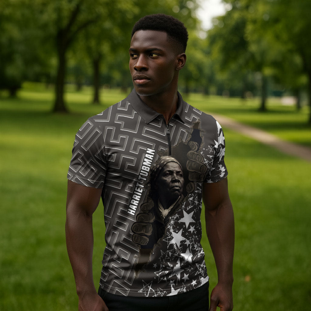 Harriet Tubman Underground Railroad Zipper Polo Shirt Fearless In The Dark - Civil Rights Hero Vintage Art