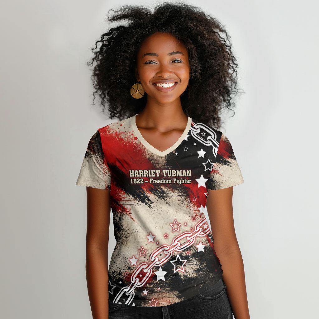 Freedom Fighter Harriet Tubman Women V-Neck T-Shirt Freedom Was The Destination 1822