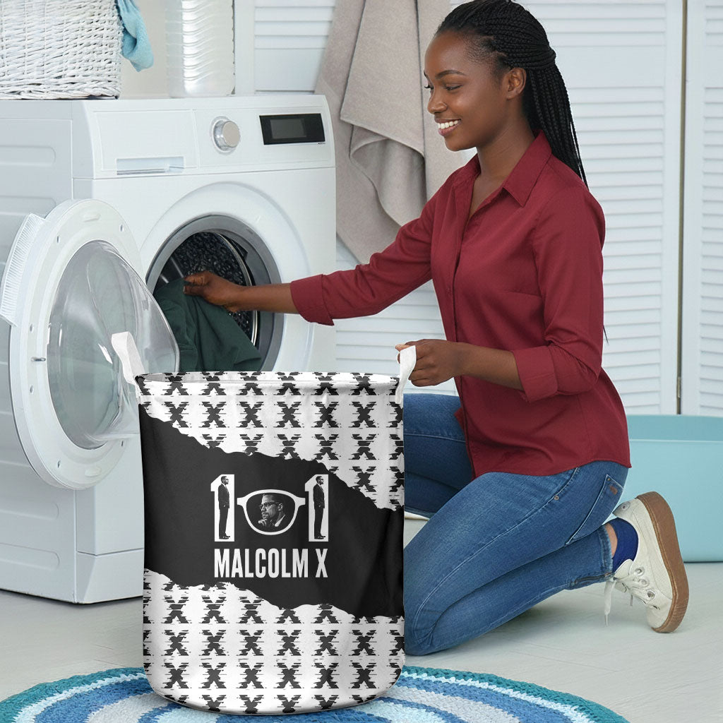 Malcolm X 101 Years Of Resistance Laundry Basket Civil Rights Leader Portrait - Monochrome X Pattern