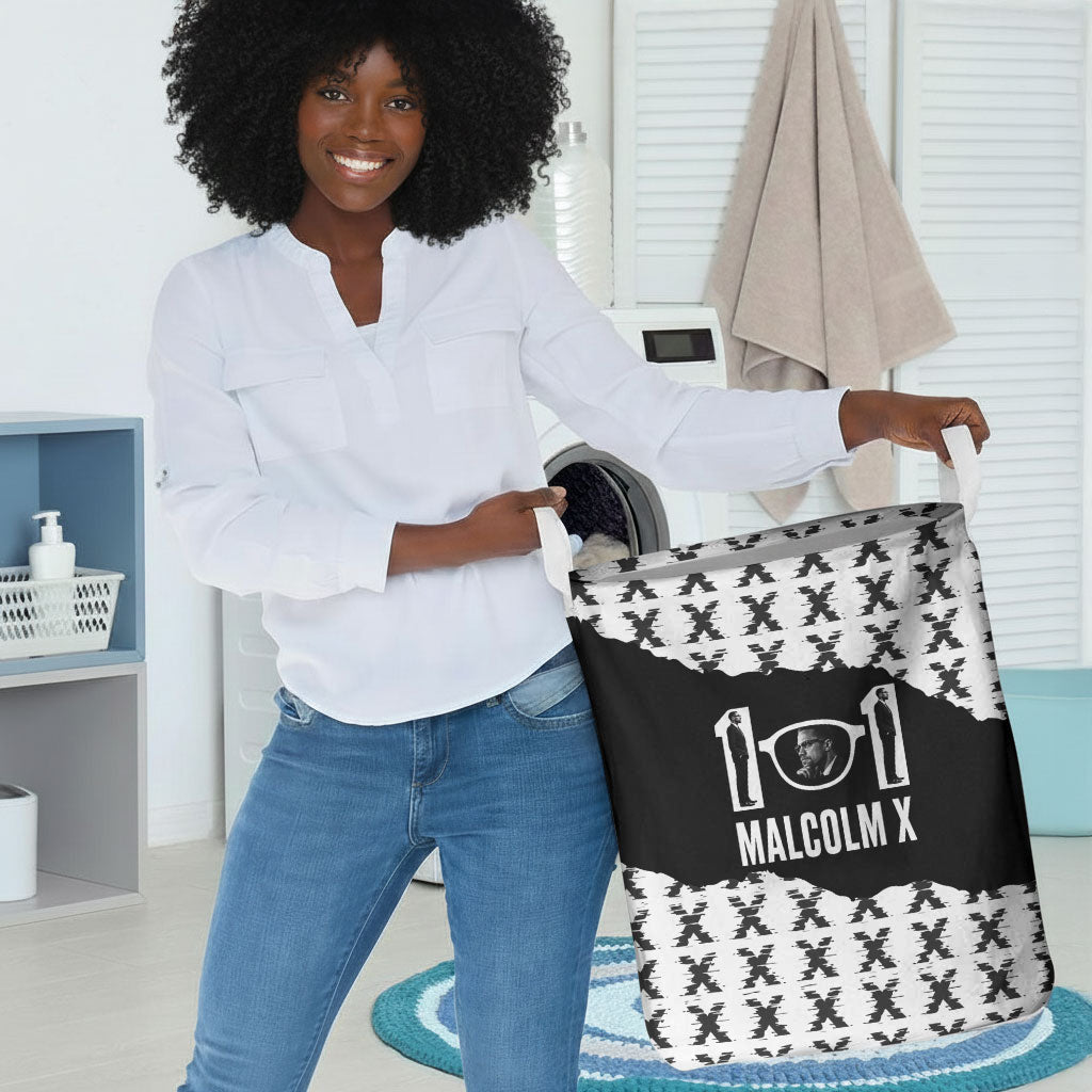 Malcolm X 101 Years Of Resistance Laundry Basket Civil Rights Leader Portrait - Monochrome X Pattern