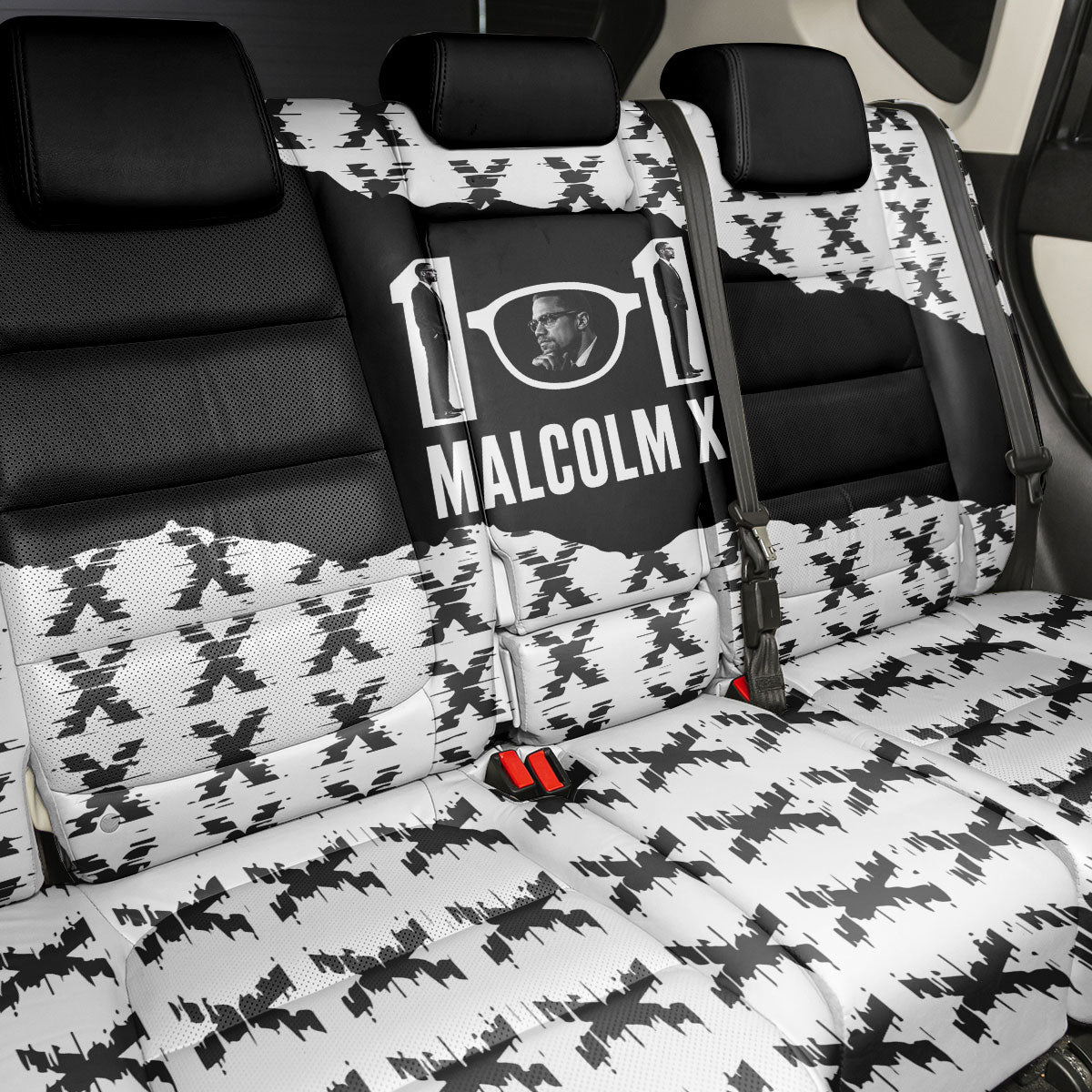 Malcolm X 101 Years Of Resistance Back Car Seat Cover Civil Rights Leader Portrait - Monochrome X Pattern