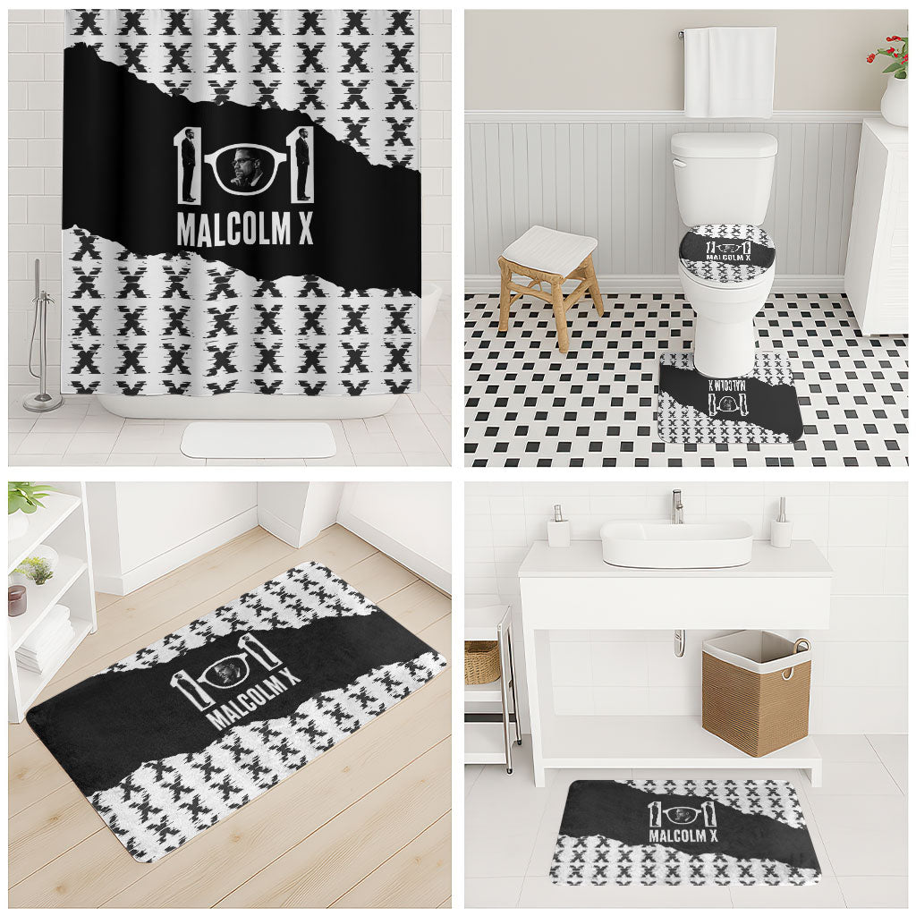 Malcolm X 101 Years Of Resistance Bathroom Set Civil Rights Leader Portrait - Monochrome X Pattern