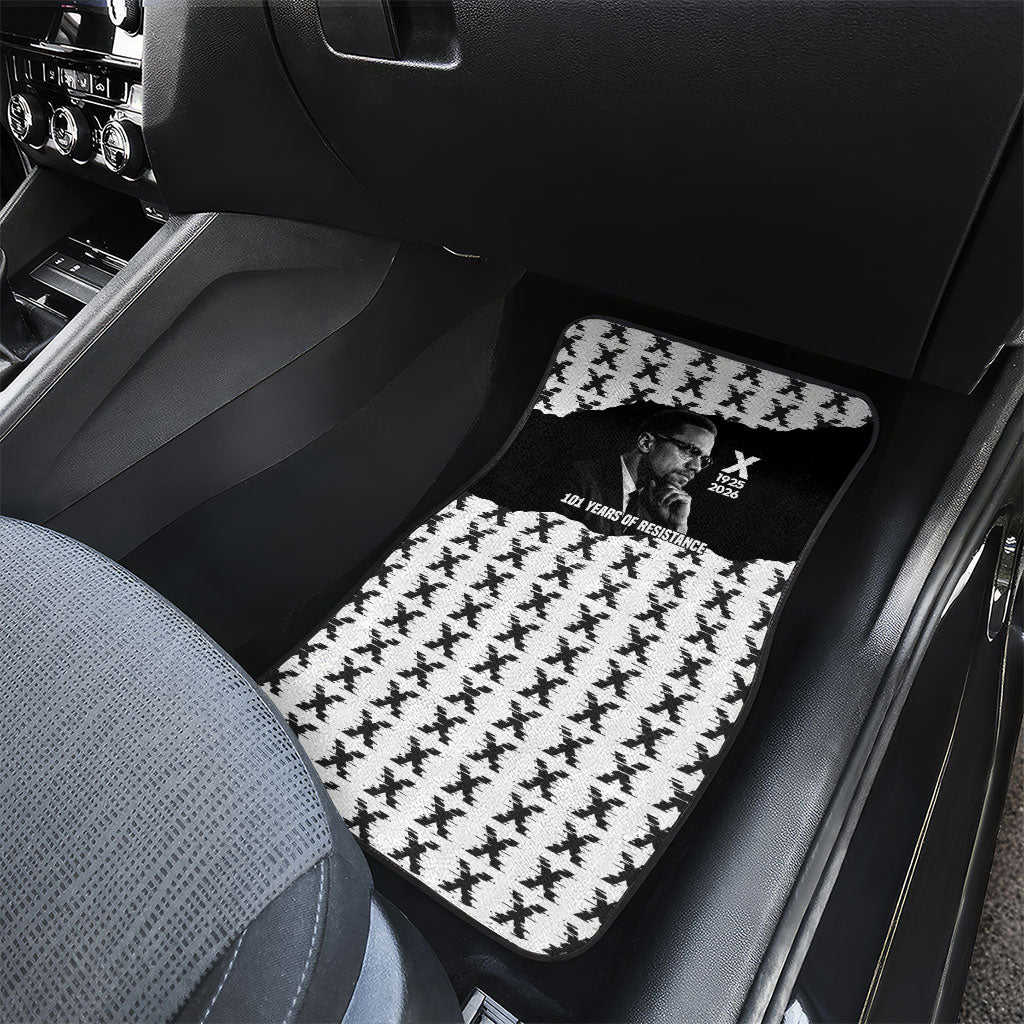 Malcolm X 101 Years Of Resistance Car Mats Civil Rights Leader Portrait - Monochrome X Pattern