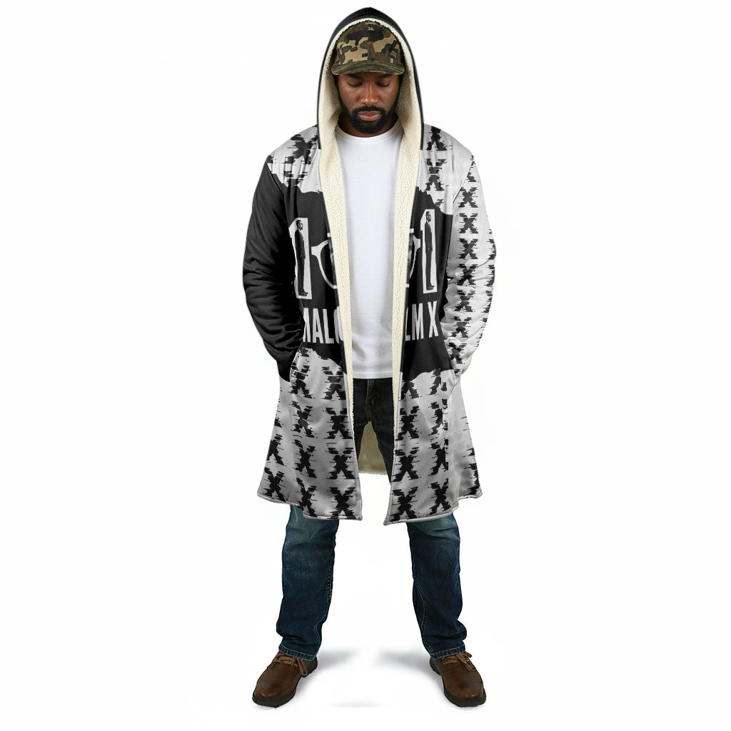 Malcolm X 101 Years Of Resistance Cloak Civil Rights Leader Portrait - Monochrome X Pattern